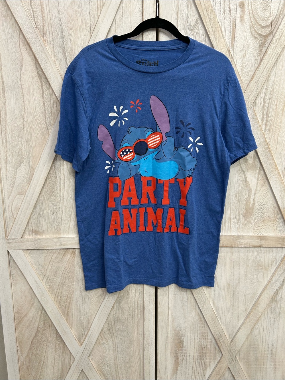 Disney Blue Stitch 'Party Animal' Graphic Tee with Red Lettering